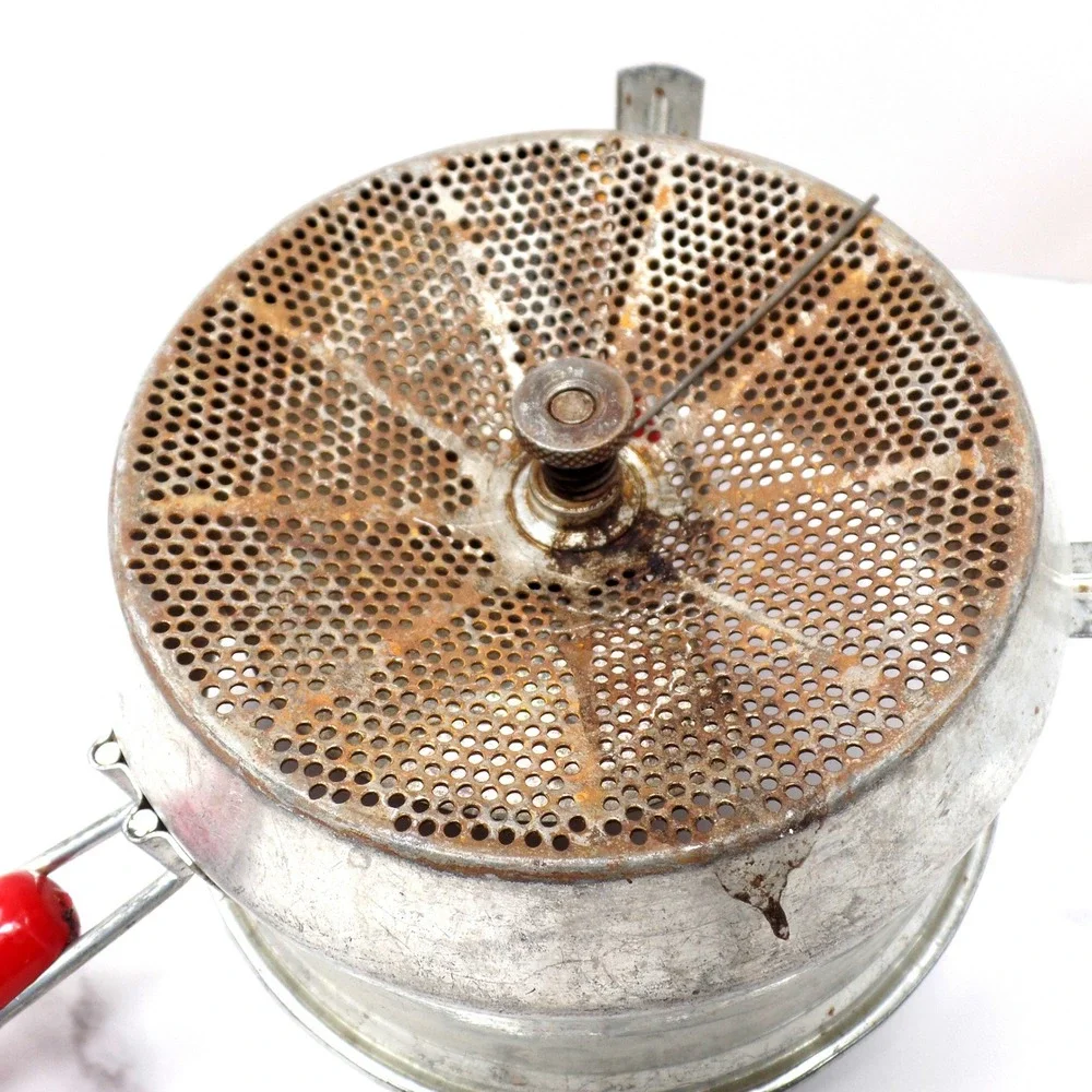 Vintage Foley Food Mill with Red Wood Hand Crank and Knob (1940s)